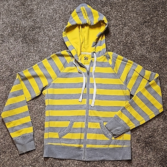 SO Yellow and Gray Striped Sweatshirt - Picture 1 of 8